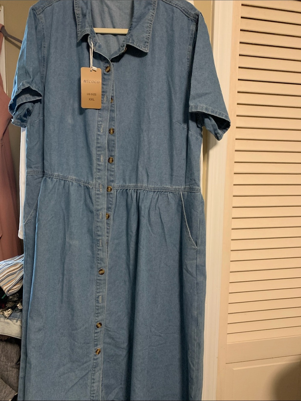 New Womens Denim Button-Front Dress - Light Blue